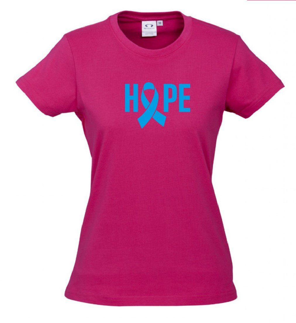 Women Ice Cotton Hot Pink T-Shirt with Hope Logo in Blue